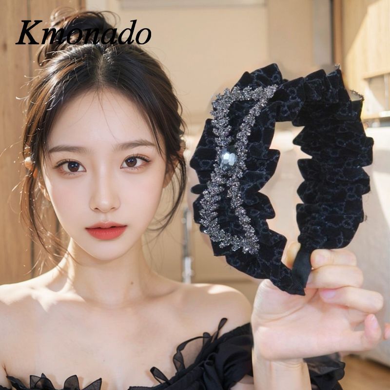 New Rhinestone Velvet Pleated Headband – Luxe Fashion with Ruffled Edges, Elegant Starry Hair Accessory