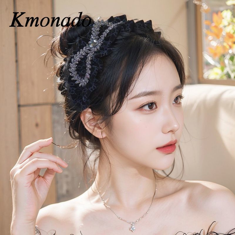 New Rhinestone Velvet Pleated Headband – Luxe Fashion with Ruffled Edges, Elegant Starry Hair Accessory