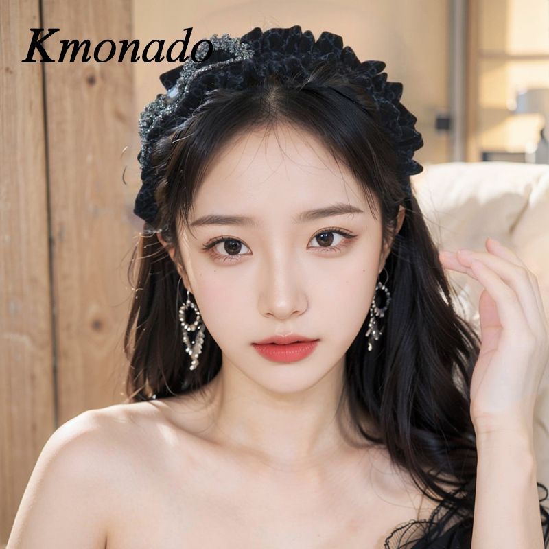 New Rhinestone Velvet Pleated Headband – Luxe Fashion with Ruffled Edges, Elegant Starry Hair Accessory