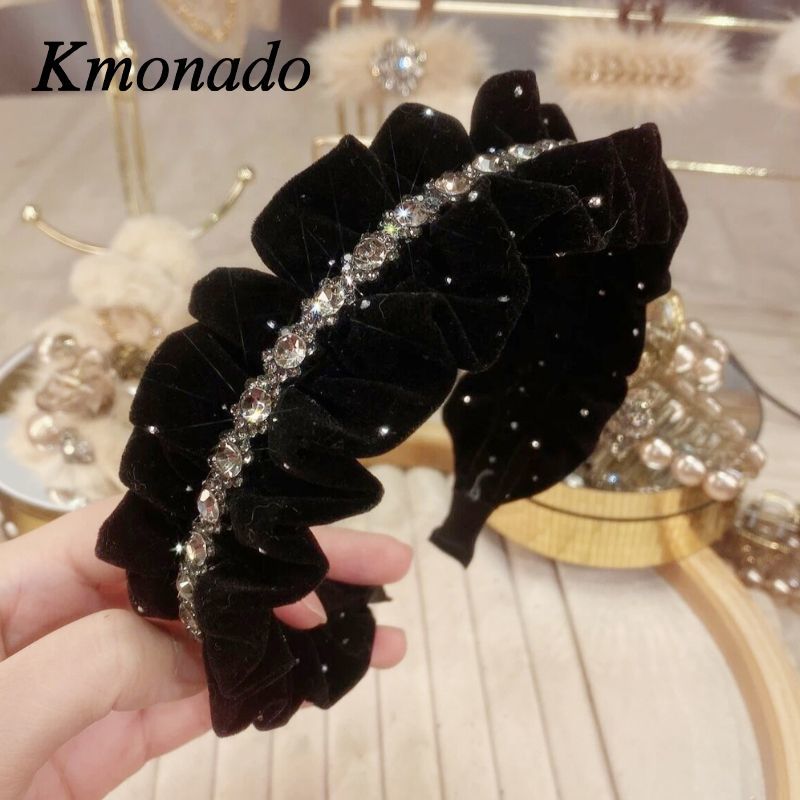 New Rhinestone Velvet Pleated Headband – Luxe Fashion with Ruffled Edges, Elegant Starry Hair Accessory