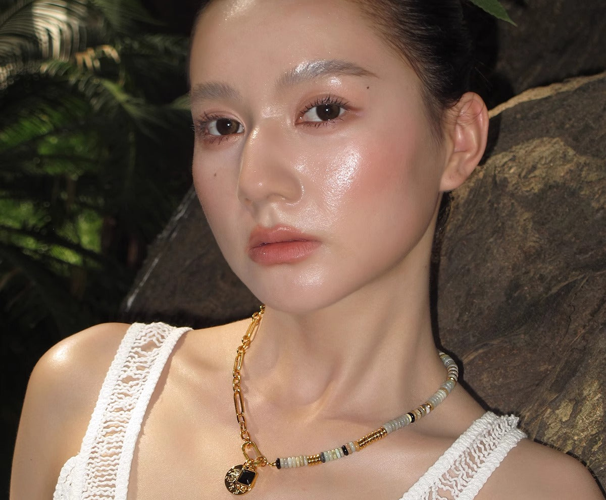 12 constellation natural stone beaded necklace women's accessories summer Europe and America 2025 new light luxury high-end exaggerated neck chain