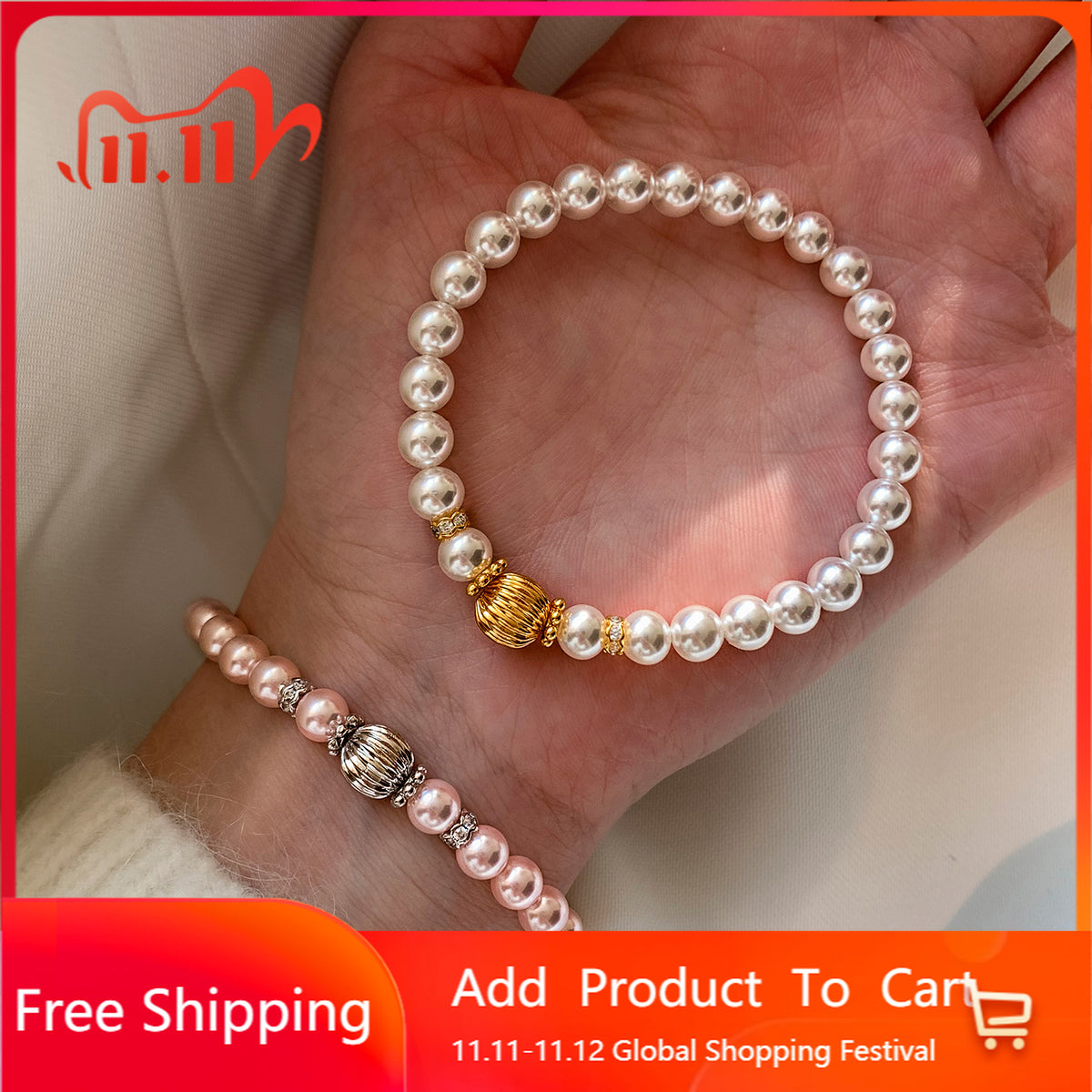 S Home Pearl White Pink Pearl Bracelet Women's 2025 New Light Luxury Exquisite Fashion New Chinese Temperament Bracelet