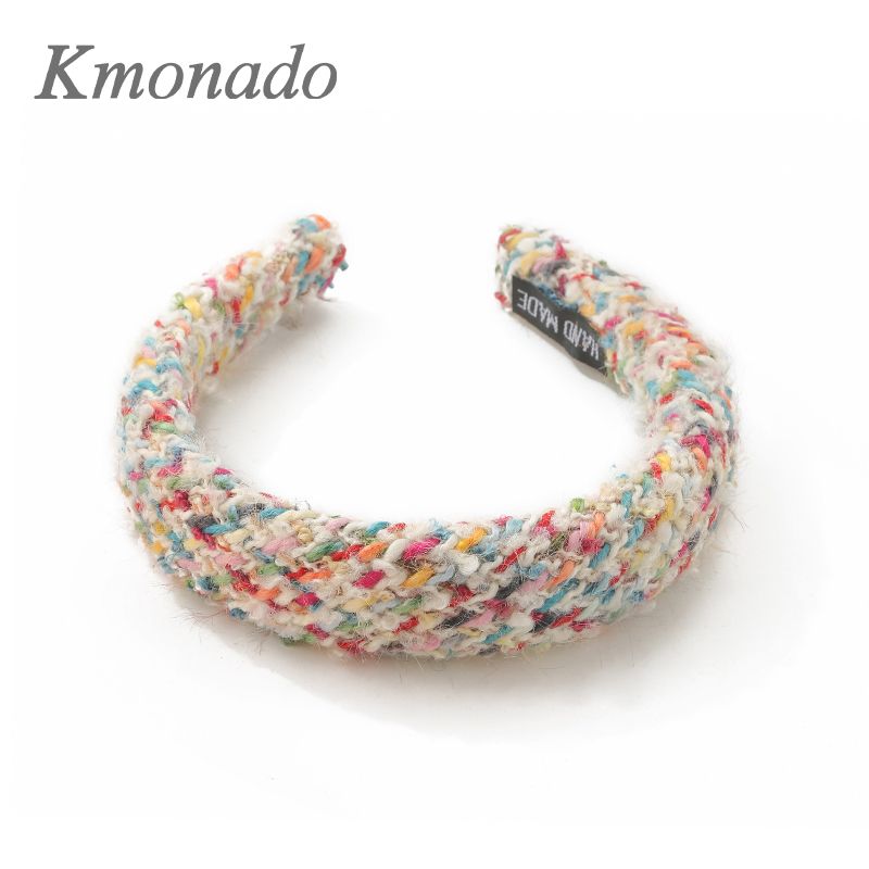 Korean color woven plaid wool headband women's pressure hair wash face high skull top headband sweet and versatile