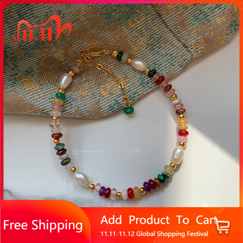 Natural stone pearl colored glazed dopamine beaded bracelet women's summer light luxury niche 2025 new bracelet