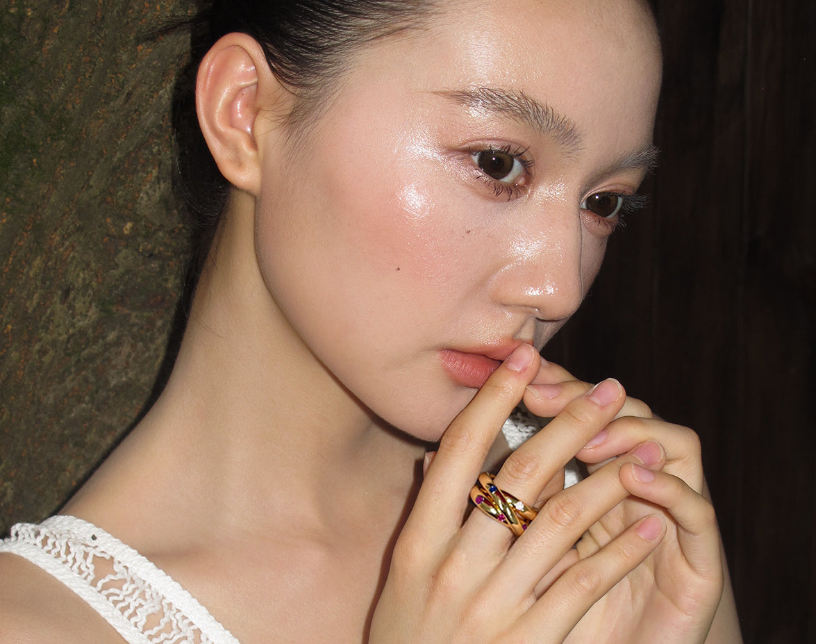 Europe, America, exaggerated personality, multi-layer metal ring with diamond color ring, women's light luxury niche design sense, high-end accessories