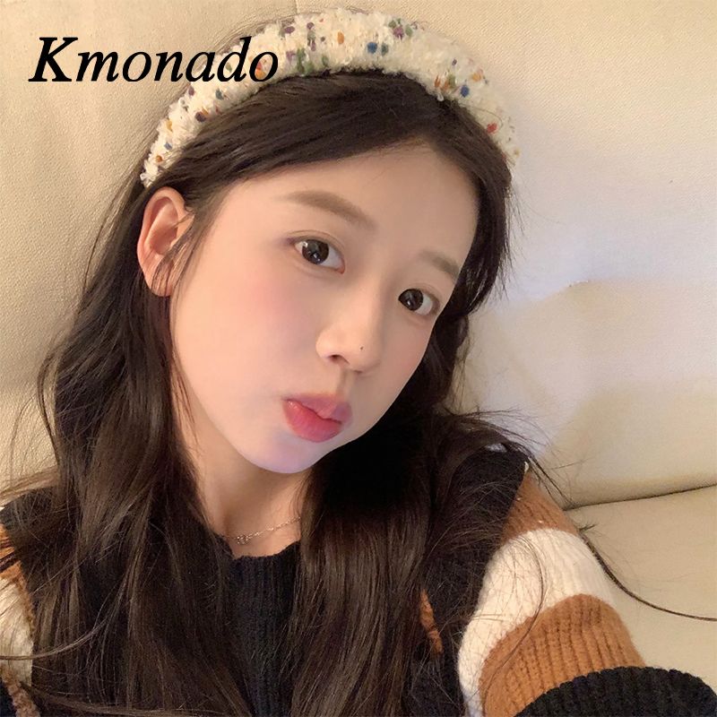Korean color woven plaid wool headband women's pressure hair wash face high skull top headband sweet and versatile