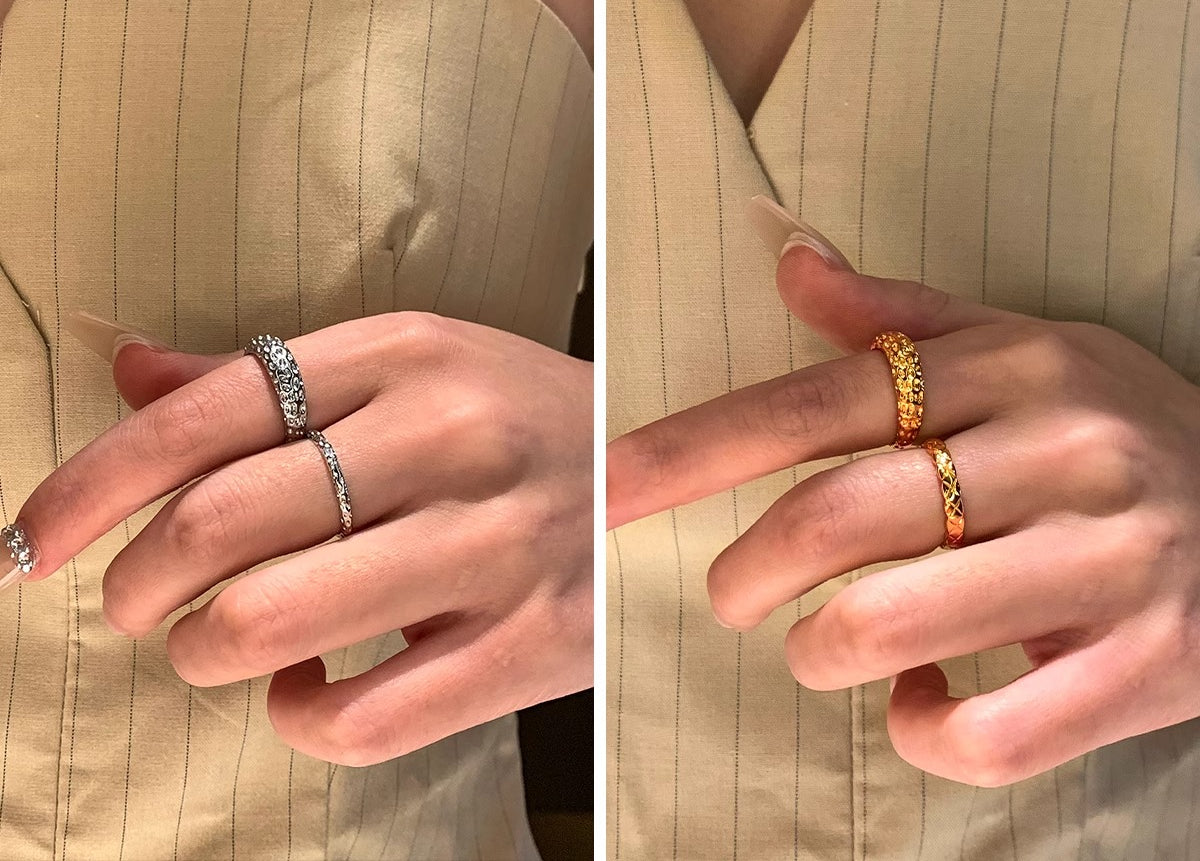 Volcanic rock beauty exaggerated personality metal does not fade adjustable opening index finger ring women's light luxury niche high sense