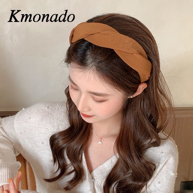 Korean version autumn and winter kink solid color fabric wide edge temperament headband simple and versatile going out headband headdress