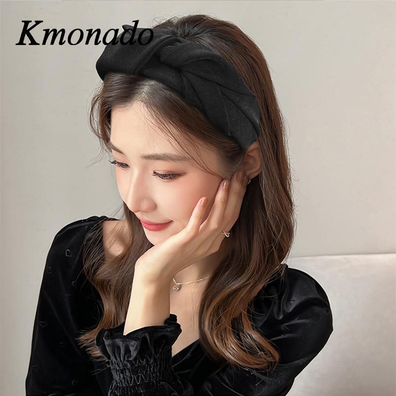 Korean version autumn and winter kink solid color fabric wide edge temperament headband simple and versatile going out headband headdress