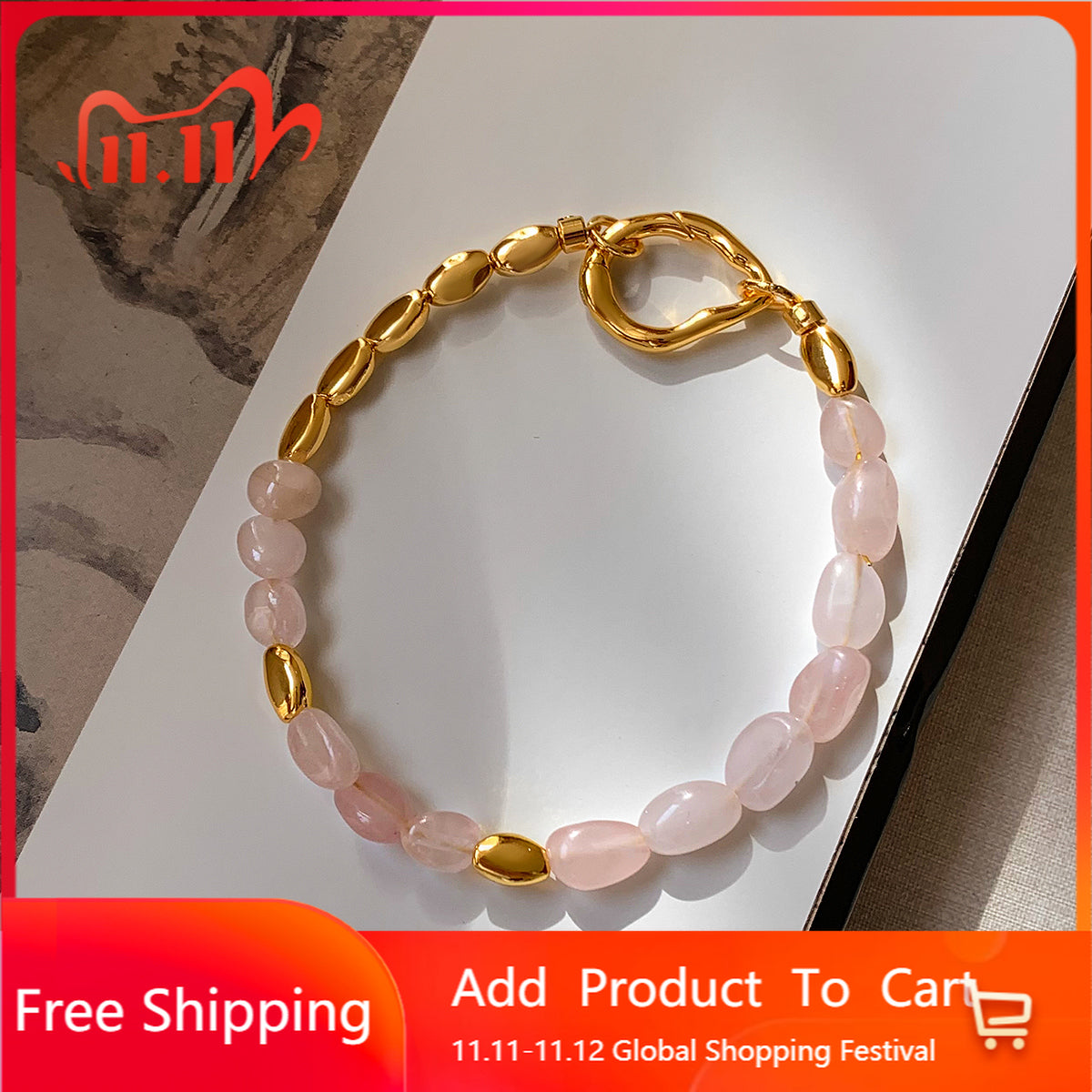 Powder spar metal Doudou bracelet women's summer light luxury niche exquisite fashion 2025 new beaded stone bracelet