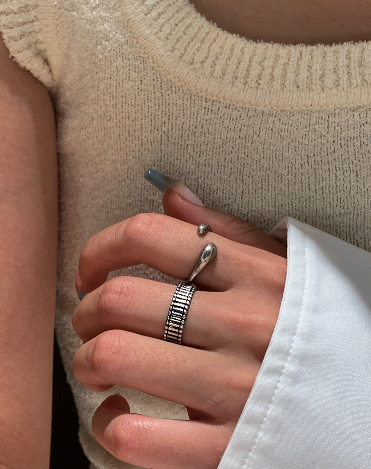 Niche design retro silver gold old ring female European and American trendy brand American index finger middle finger open ring ring