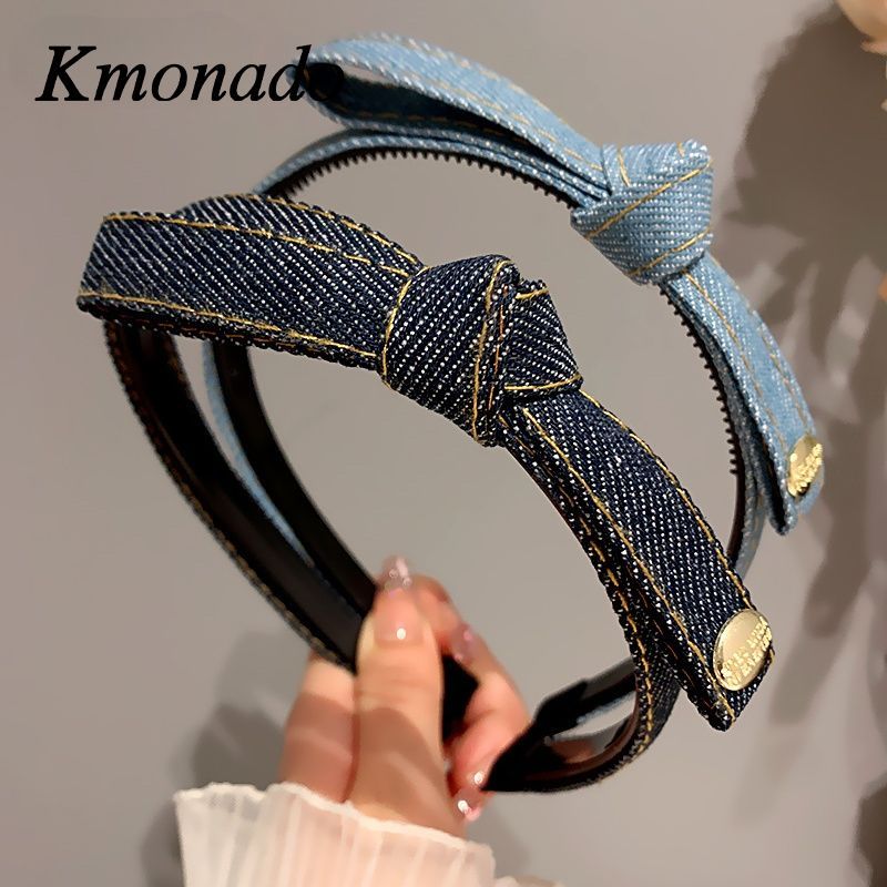 headband female Korean retro denim bow headband new toothed non-slip face wash hairpin headgear