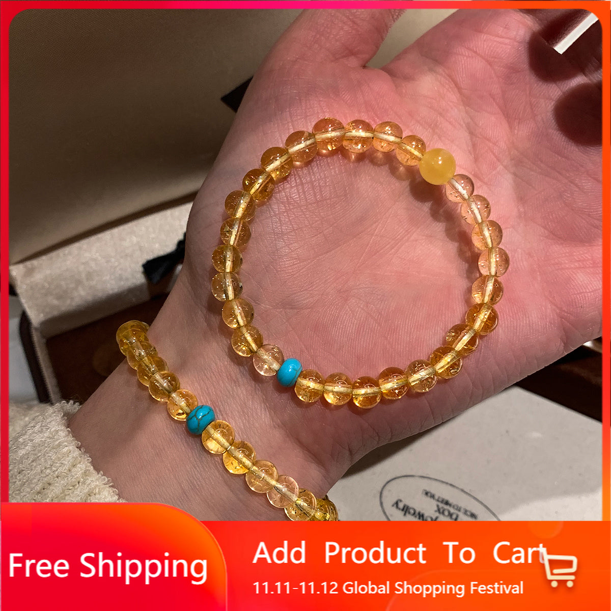 Citrine turquoise beeswax Duobao bracelet women's light luxury exquisite fashion Qixi Festival gift high-end lucky bracelet