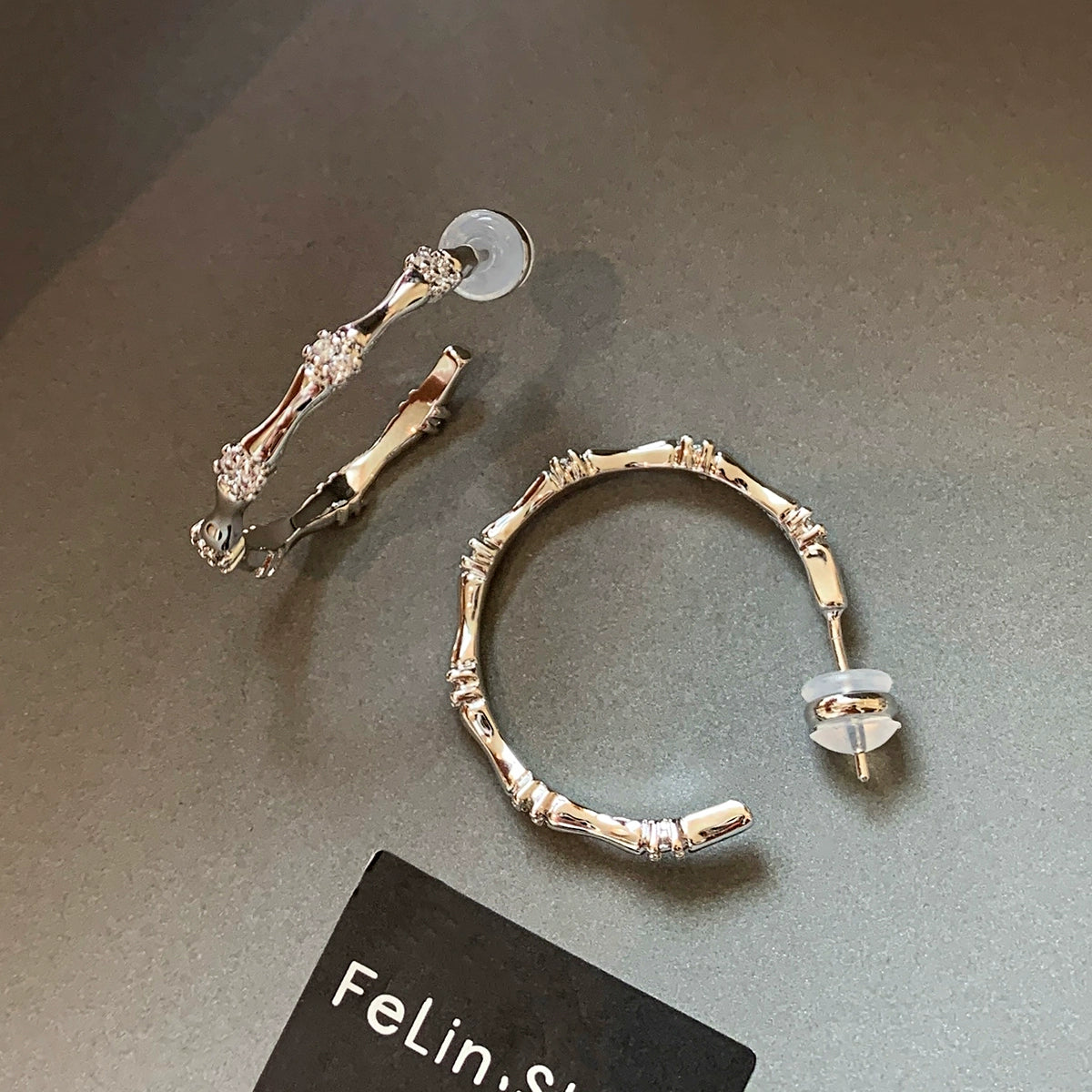 S999 sterling silver metal silver diamond-encrusted bamboo earrings women's high-end sense light luxury temperament niche versatile exquisite earrings