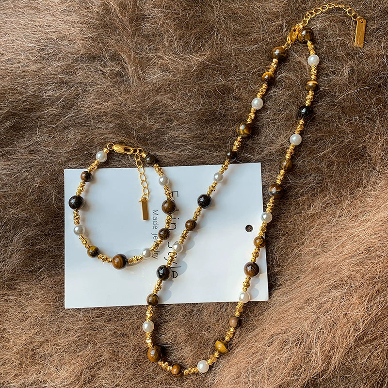 Original natural tiger's eye stone pearl bracelet for girls 2025 new light luxury niche high-end exquisite bracelet jewelry