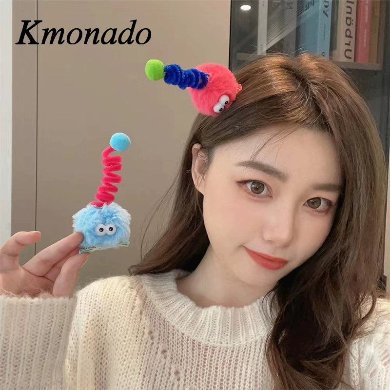 Kmonado Internet celebrity new plush color cute little monster hairpin fluff hairpin children funny headgear