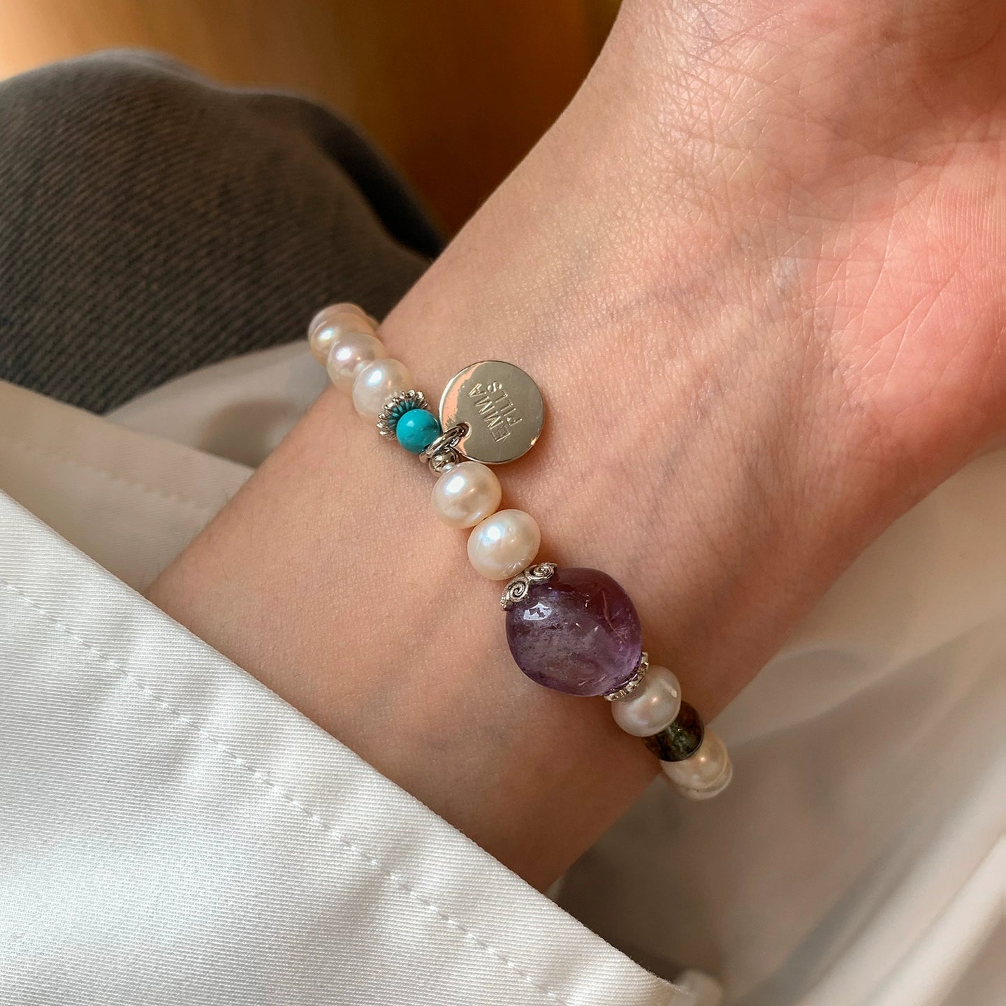 Natural freshwater pearl purple crystal bracelet women's summer 2025 new light luxury high-end emotional stability bracelet