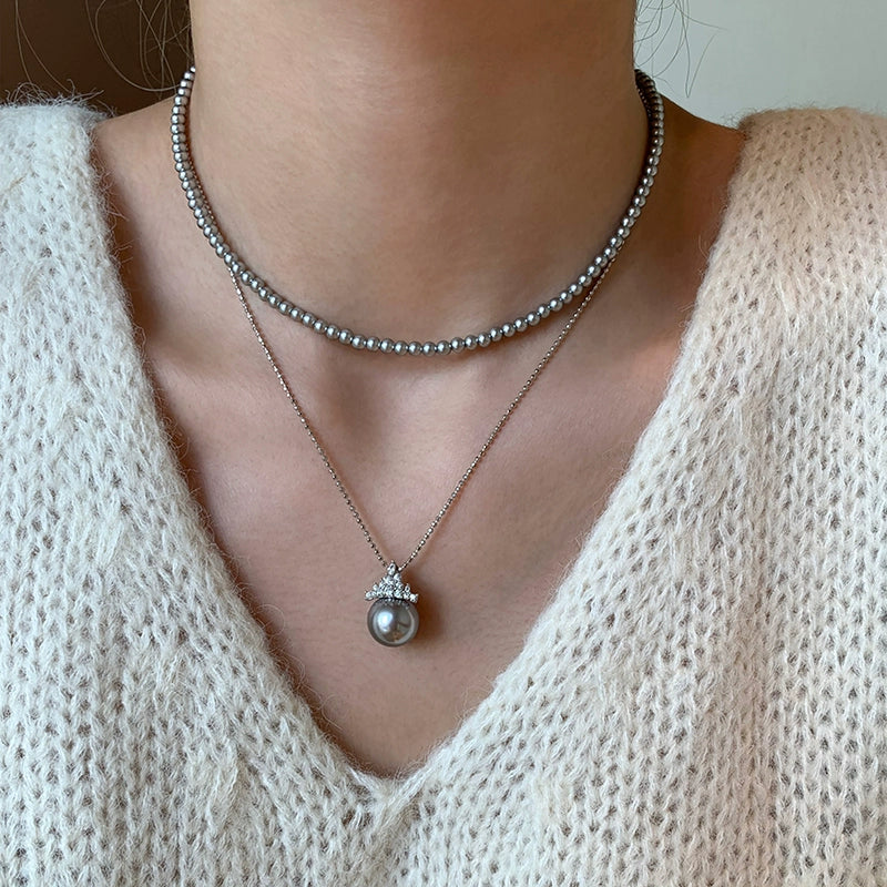 925 sterling silver ice and snow queen single pearl pendant necklace women's high-end light luxury 2025 new neck chain sweater chain