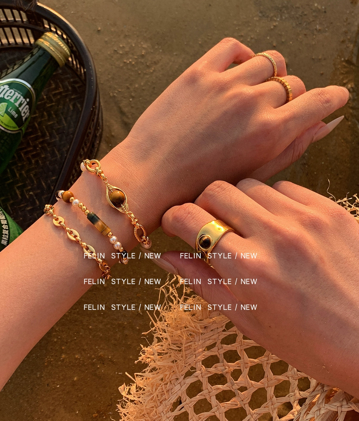 Natural tiger's eye stone wide version open index finger ring women's light luxury niche design advanced sense European and American style ins retro