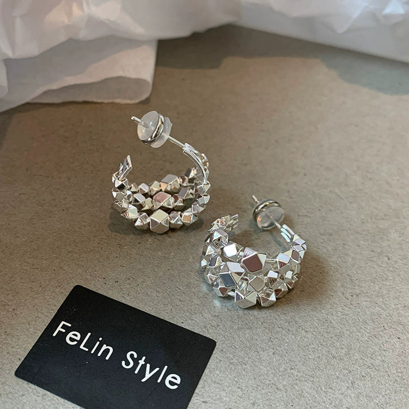 925 silver needle broken silver c-type earrings women's 2025 new high-end light luxury niche design summer stud earrings