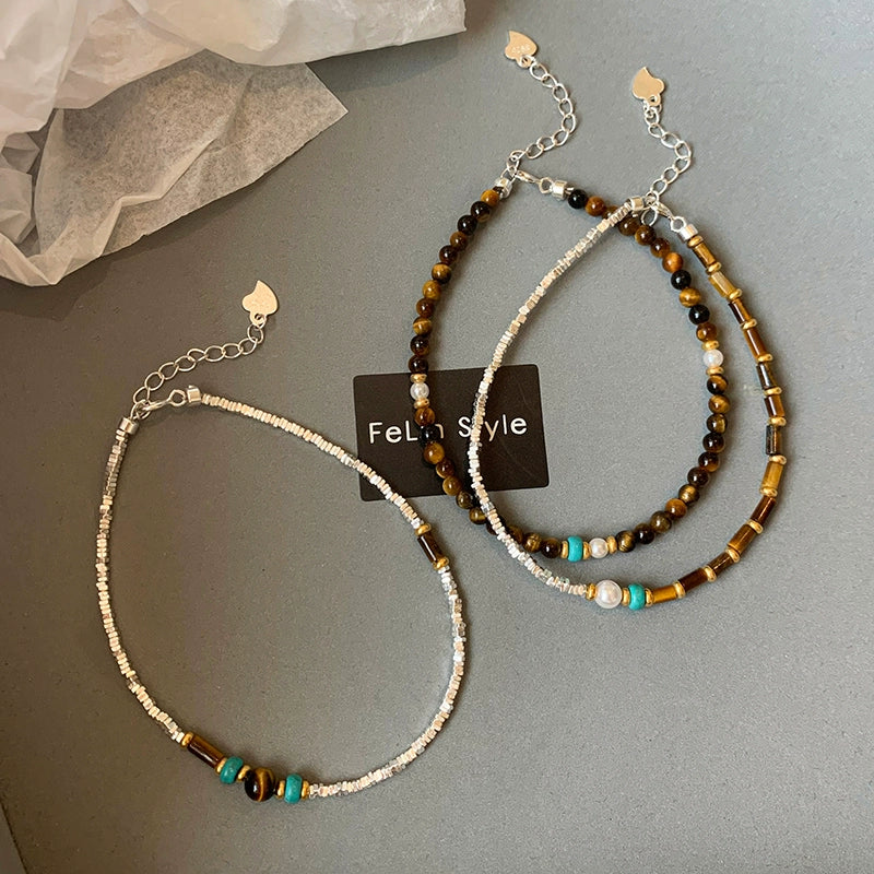 Sterling Silver Broken Silver Maillard Wear Natural Tiger's Eye Stone Bracelet Women's Light Luxury Niche Exquisite 2025 New Bracelet