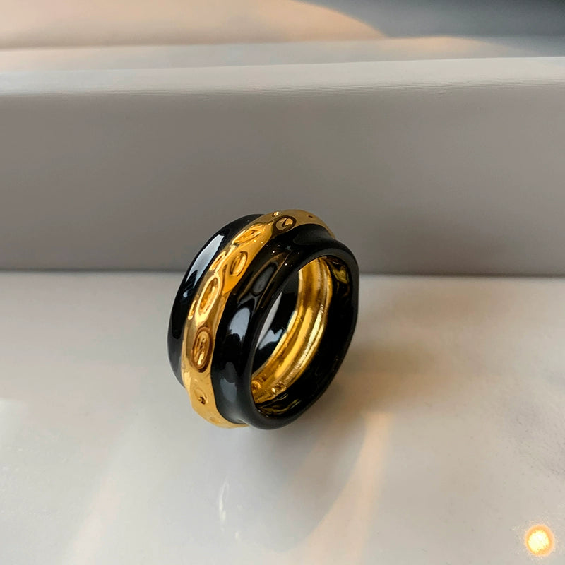 European and American black gold tide brand wide version index finger ring women's niche design sense advanced light luxury exquisite fashion personalized ring