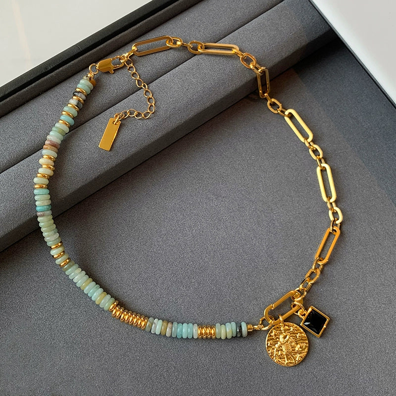 12 constellation natural stone beaded necklace women's accessories summer Europe and America 2025 new light luxury high-end exaggerated neck chain