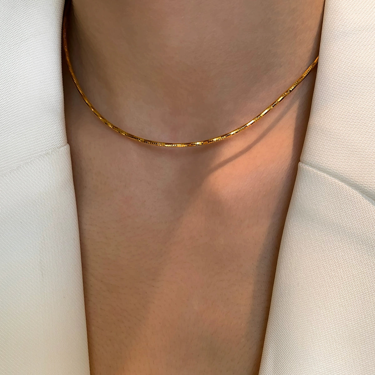 European and American minimalist gold and silver pigment chain snake bone necklace women's accessories light luxury high-end double-layer stacked collarbone chain neck chain