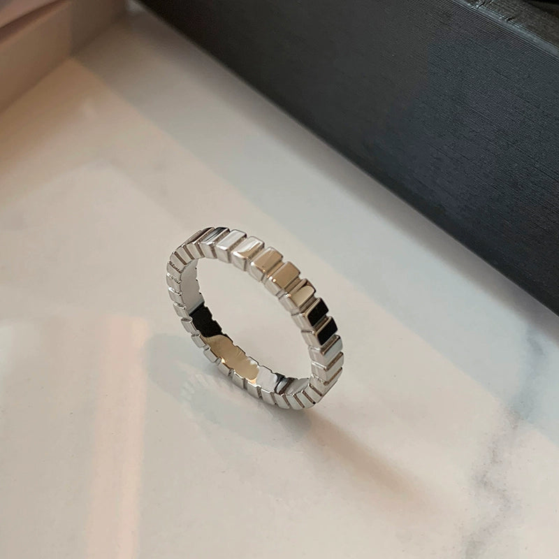 Titanium Steel Striped Gold Silver Index Finger Ring Women's Fashion Personality Niche Design Advanced Sensory Ring