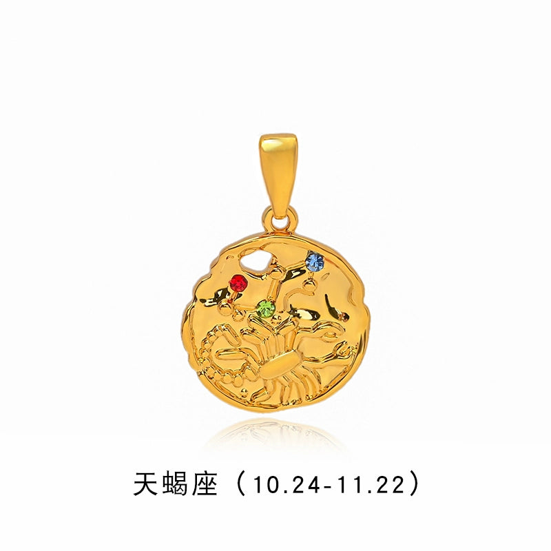 Twelve constellations gold coin pendant dopamine color beaded necklace women's summer accessories light luxury niche collarbone chain