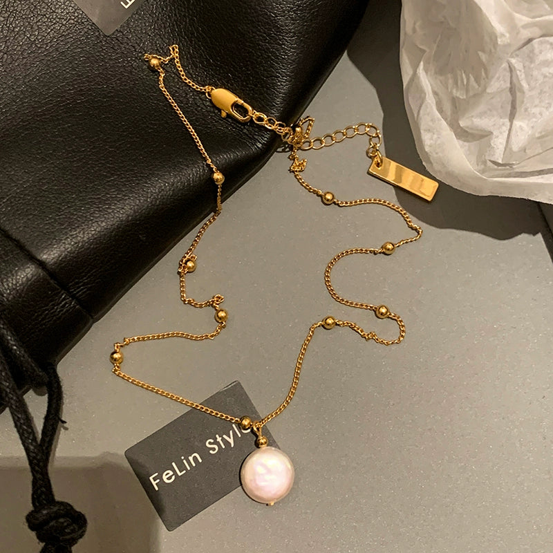 Natural freshwater baroque pearl pendant necklace women's accessories double-layer stacked snake bone chain 2025 new collarbone chain