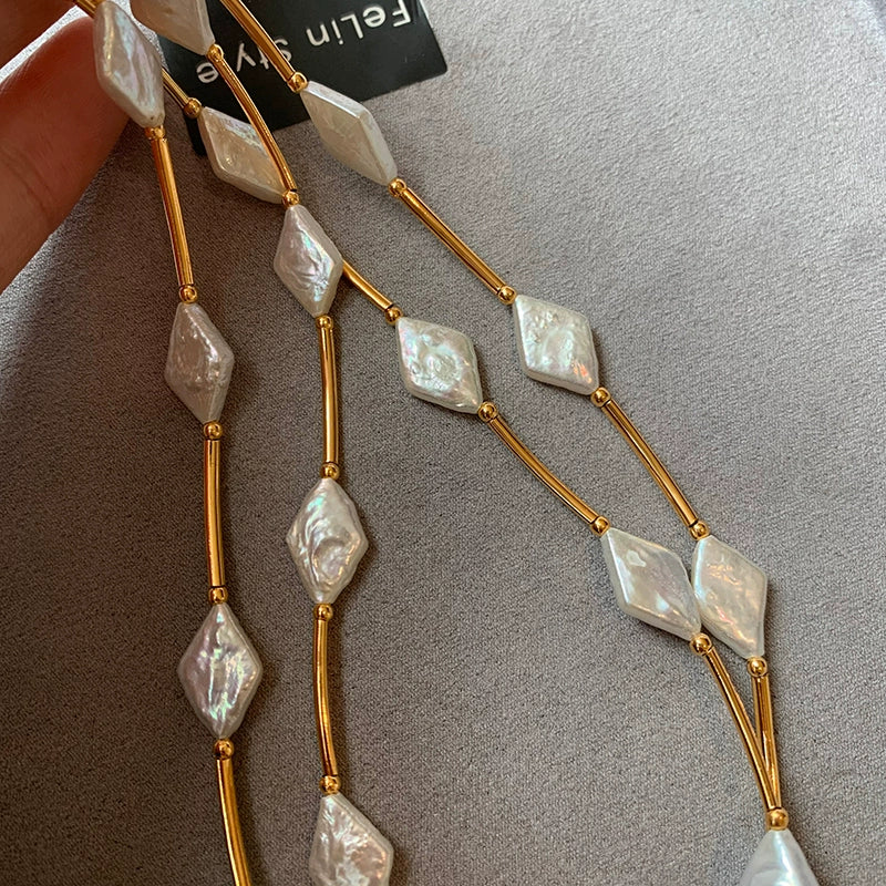 European and American French natural freshwater rhombus irregular baroque pearl necklace women's light luxury niche high-end neck chain