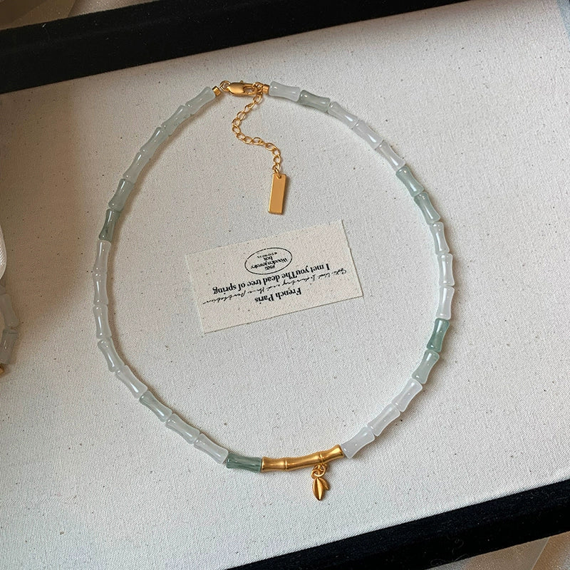 New Chinese natural jade bamboo bamboo necklace women's accessories light luxury high sense 2025 new sweater chain neck chain