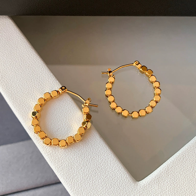 Small and simple metal sugar cube broken silver earrings women's 2025 new light luxury niche gold French ear buckle earrings