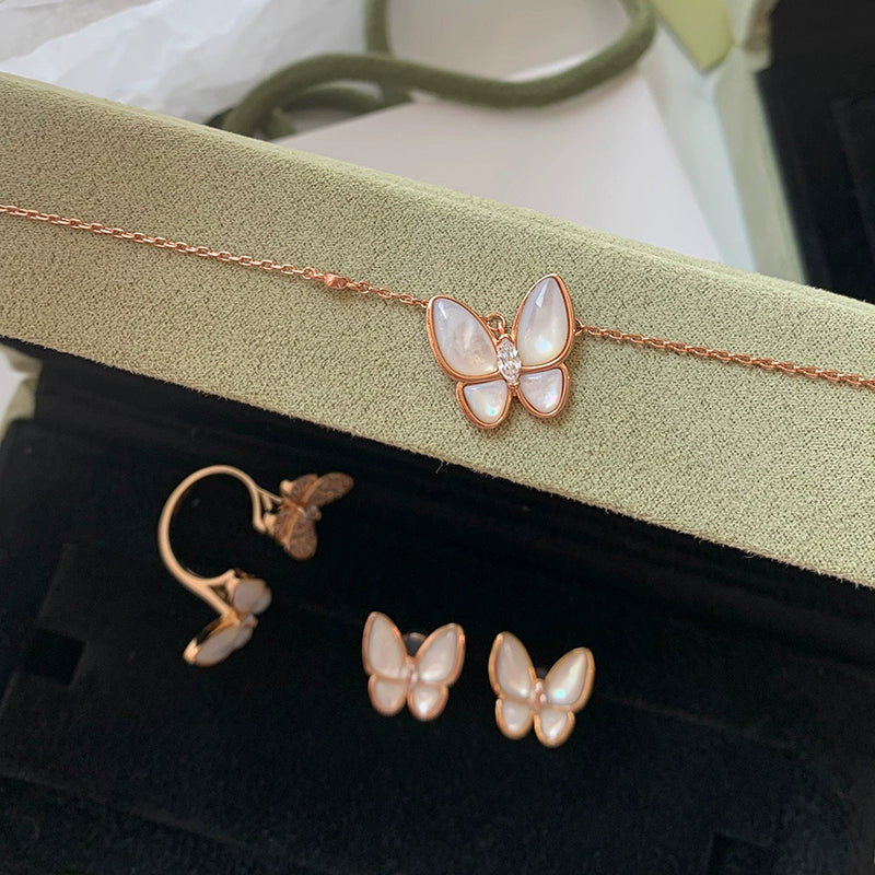Natural White Fritillary Butterfly Necklace Women's Spring Summer High-end Light Luxury Premium 2025 New Rose Gold Clavicle Chain