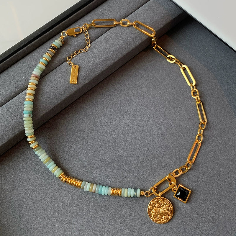 12 constellation natural stone beaded necklace women's accessories summer Europe and America 2025 new light luxury high-end exaggerated neck chain