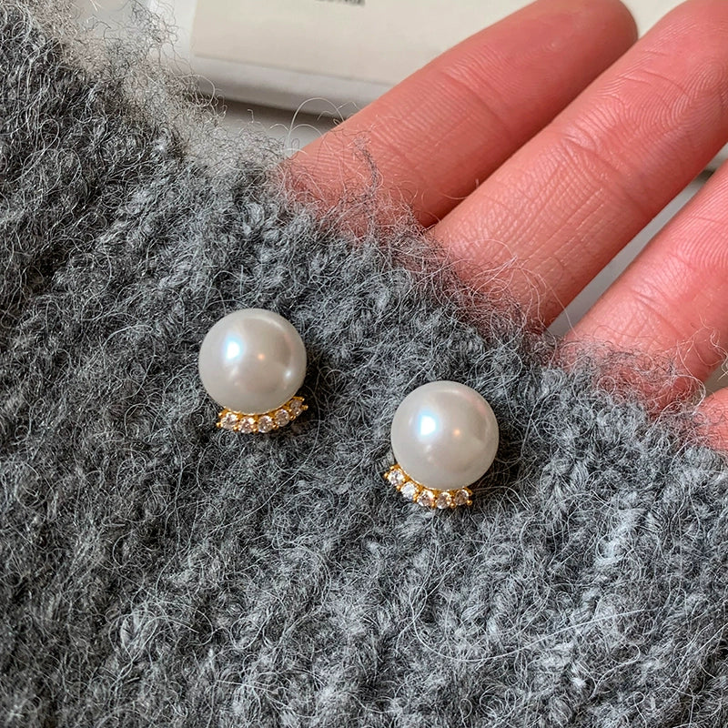 French real hemp silver gray Australian white diamond-encrusted pearl stud earrings women's 2025 new popular high-end earrings earrings