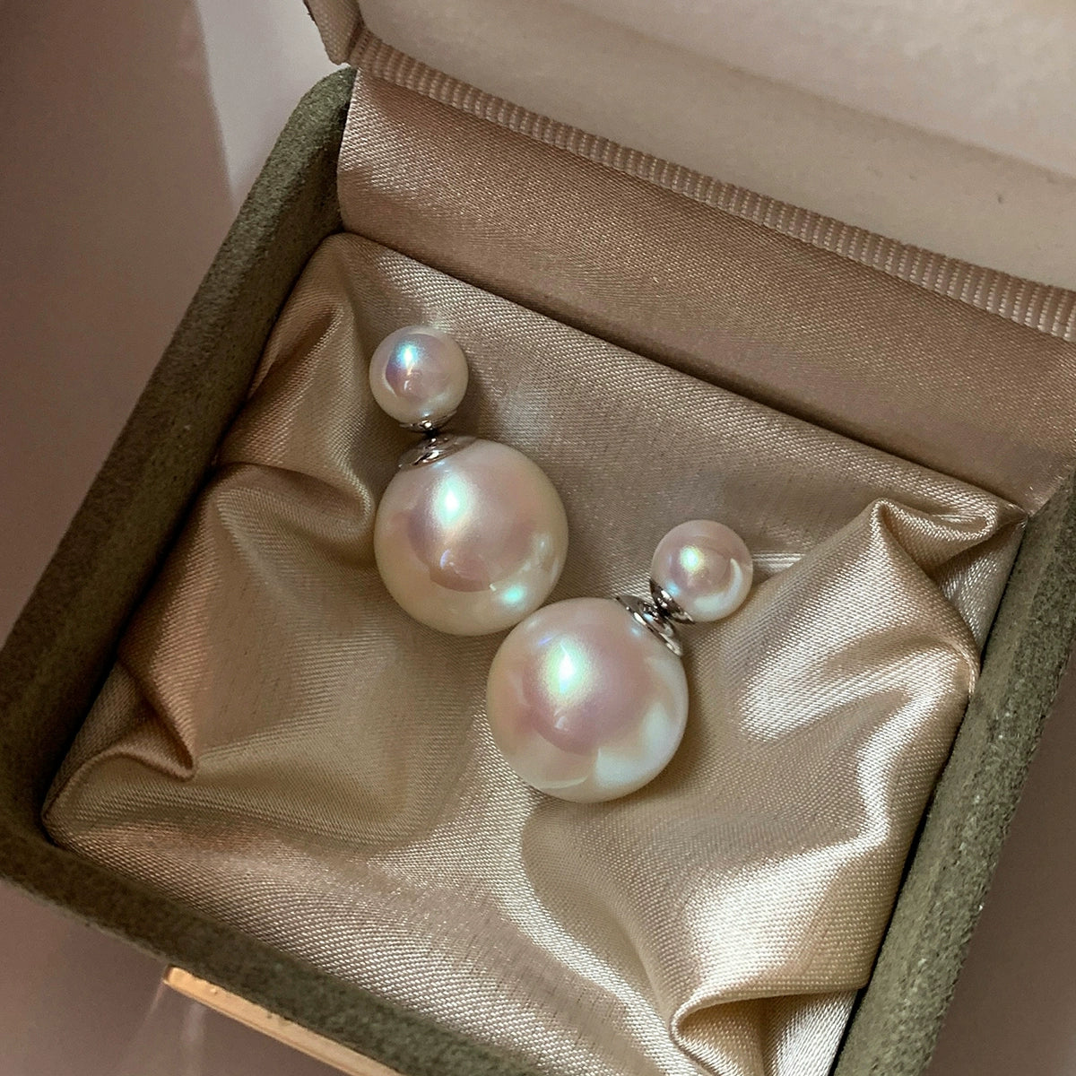 925 Silver Needle S Home Aurora Size Pearl Earrings Women's Light Luxury Premium French Stud Earrings