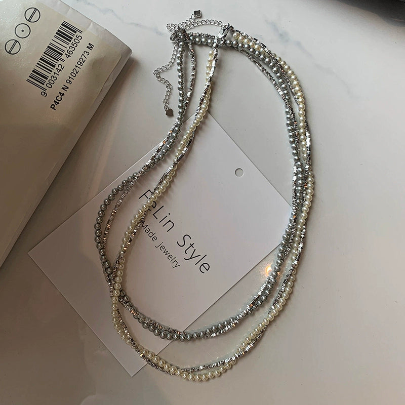 925 sterling silver broken silver natural freshwater millet beads pearl necklace women's autumn stacked wear 2025 new French neck chain