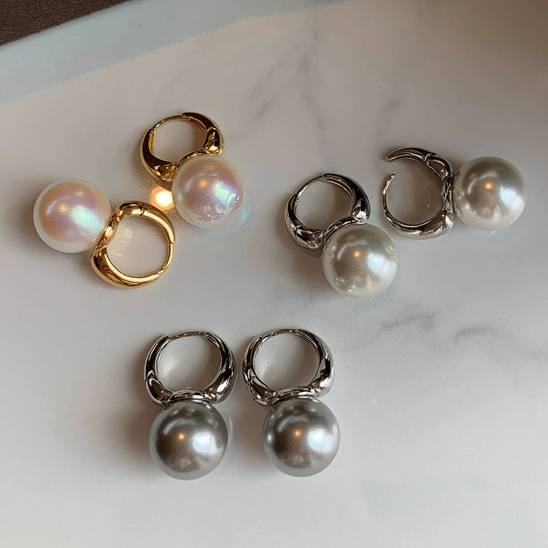 French real hemp silver gray Australian white pearl earrings women's new niche high-end temperament earrings stud earrings