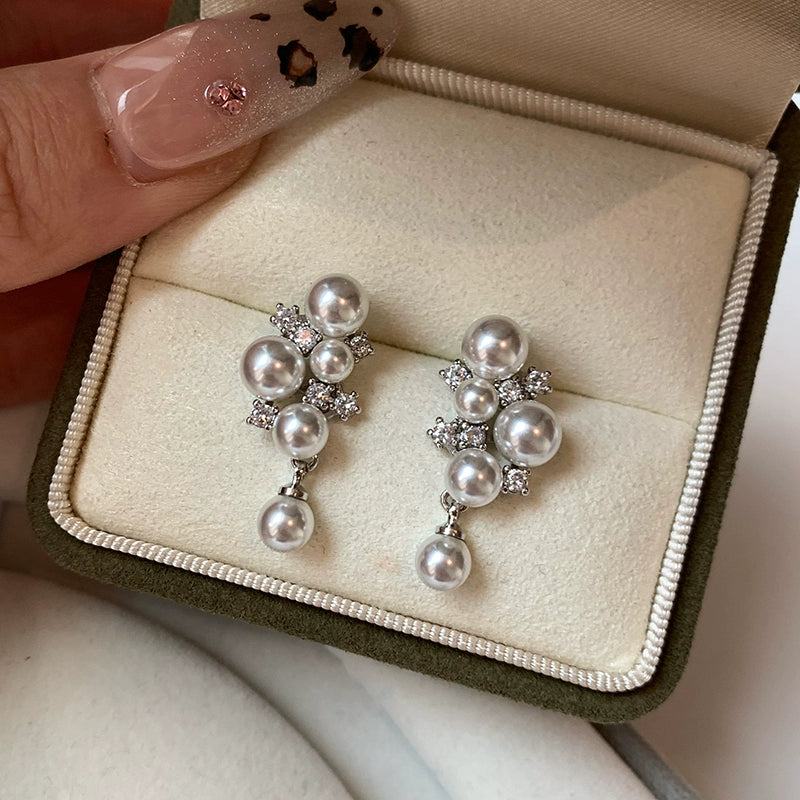 S925 silver needle real hemp silver gray grape pearl stud earrings women's unique 2025 new high-end earrings earrings