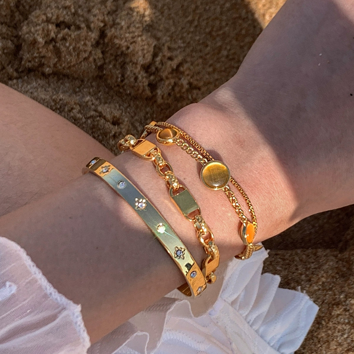 Double-layer stacked opal aquamarine metal bracelet women's light luxury exquisite fashion high-end French temperament bracelet