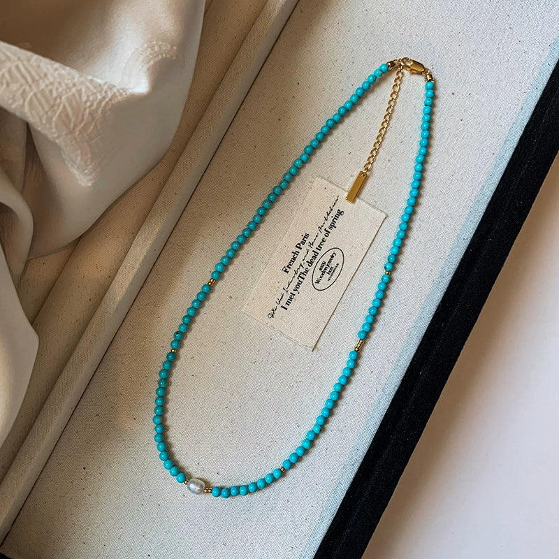 Natural pearl turquoise beaded emotional stability bracelet women's light luxury high-end exquisite 2025 new bracelet