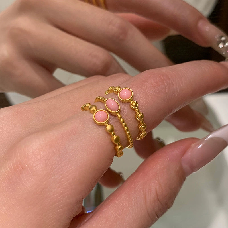 European, American retro medieval Egyptian style multi-layer stacking wearing pink natural stone open ring women's light luxury exquisite high sense