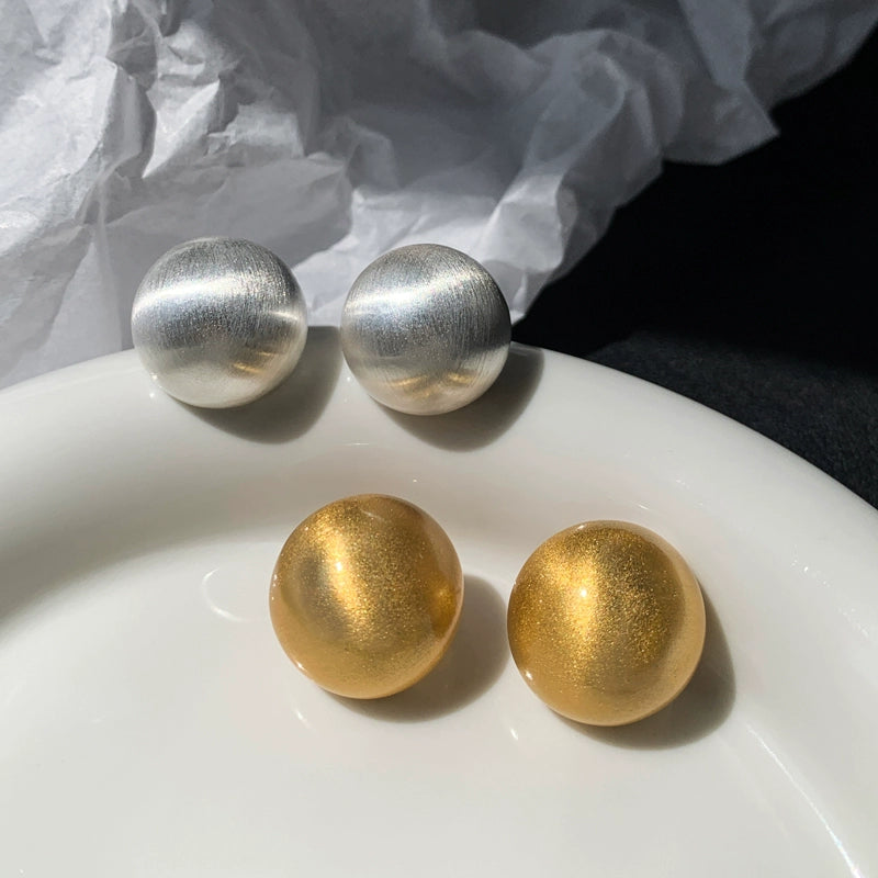 Unique metal sand gold brushed ball art earrings women's high-end light luxury niche high-end temperament earrings stud earrings