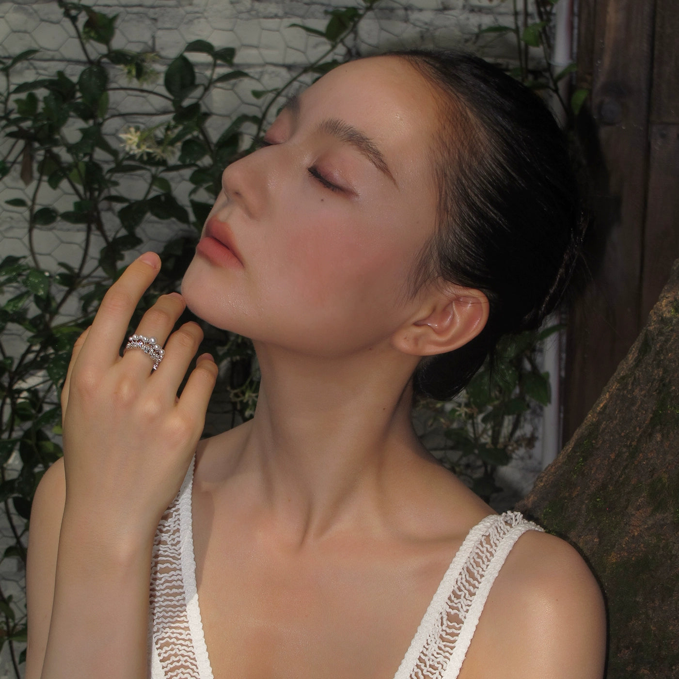 Super flash double-layer pearl full of diamonds, zircon open index finger, middle finger ring for women, adjustable light luxury niche design stacked