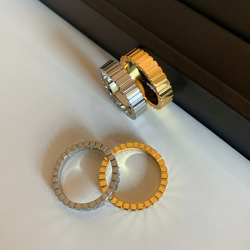 Titanium Steel Striped Gold Silver Index Finger Ring Women's Fashion Personality Niche Design Advanced Sensory Ring