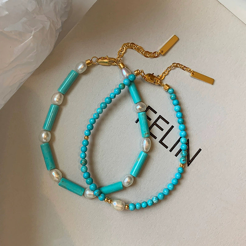 Natural pearl turquoise beaded emotional stability bracelet women's light luxury high-end exquisite 2025 new bracelet