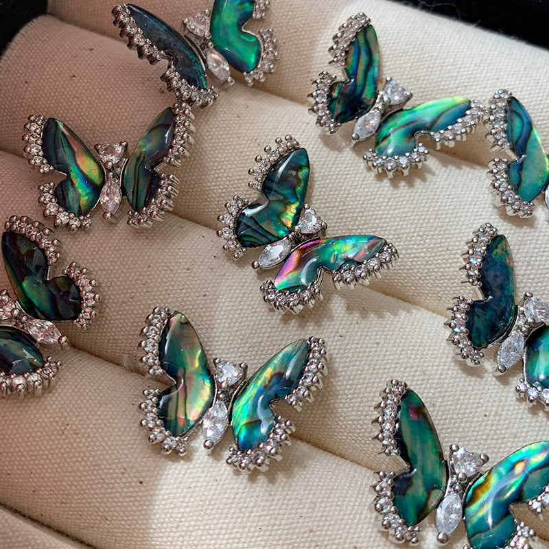 Sterling Silver Needle Symphony Deep Sea Abalone Fritillary Butterfly Stud Earrings Women's Light Luxury Niche 2025 New High-end Earrings Earrings
