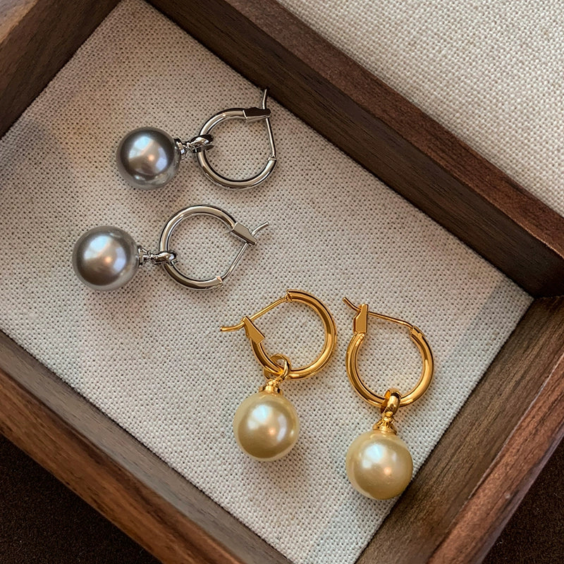 Liu Yifei same gray pearl pendant earrings women's high-end 2025 new light luxury niche temperament earrings earrings